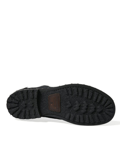 Dolce &amp; Gabbana Black Pony Style Leather Mid Calf Boots Shoes