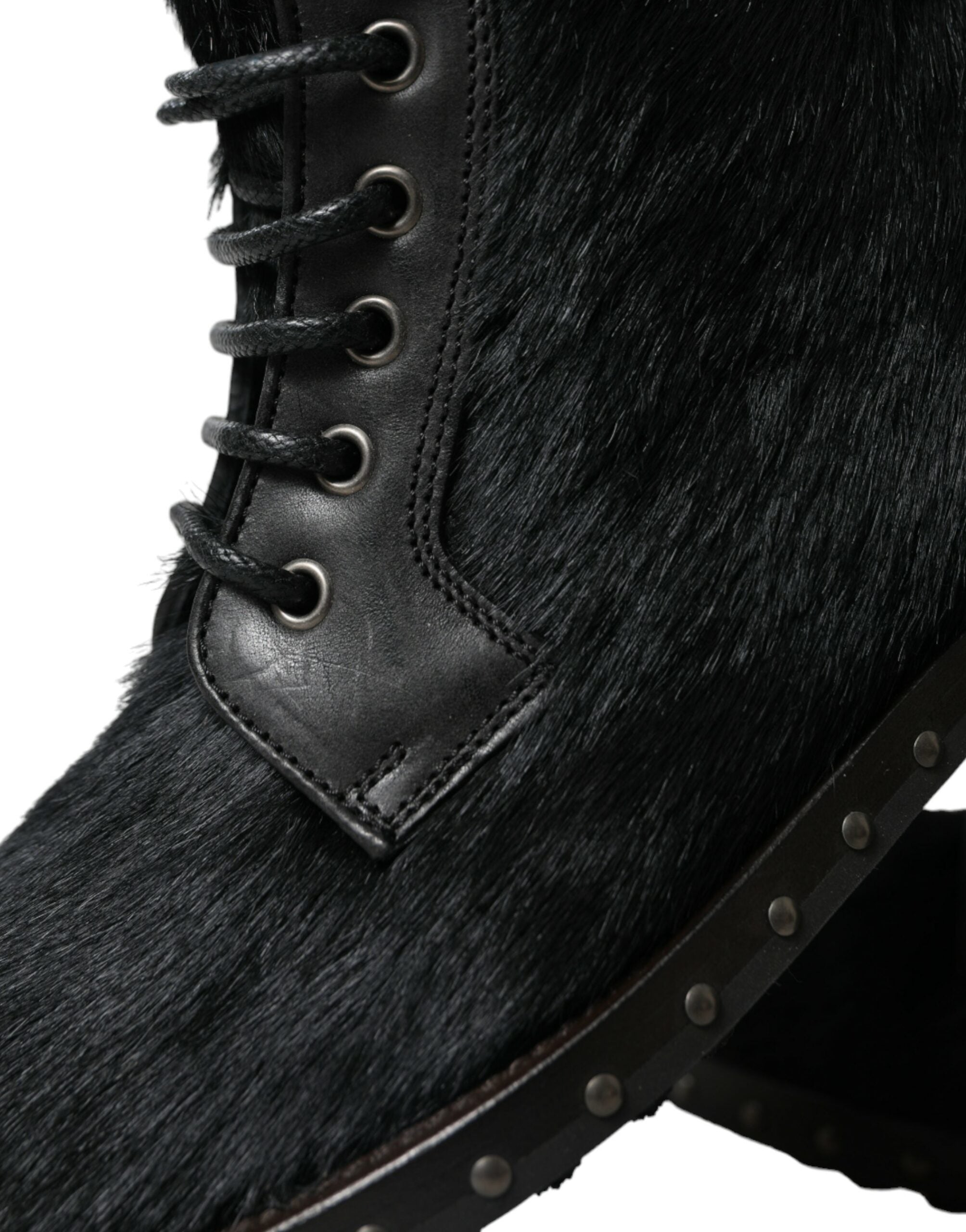 Dolce &amp; Gabbana Black Pony Style Leather Mid Calf Boots Shoes