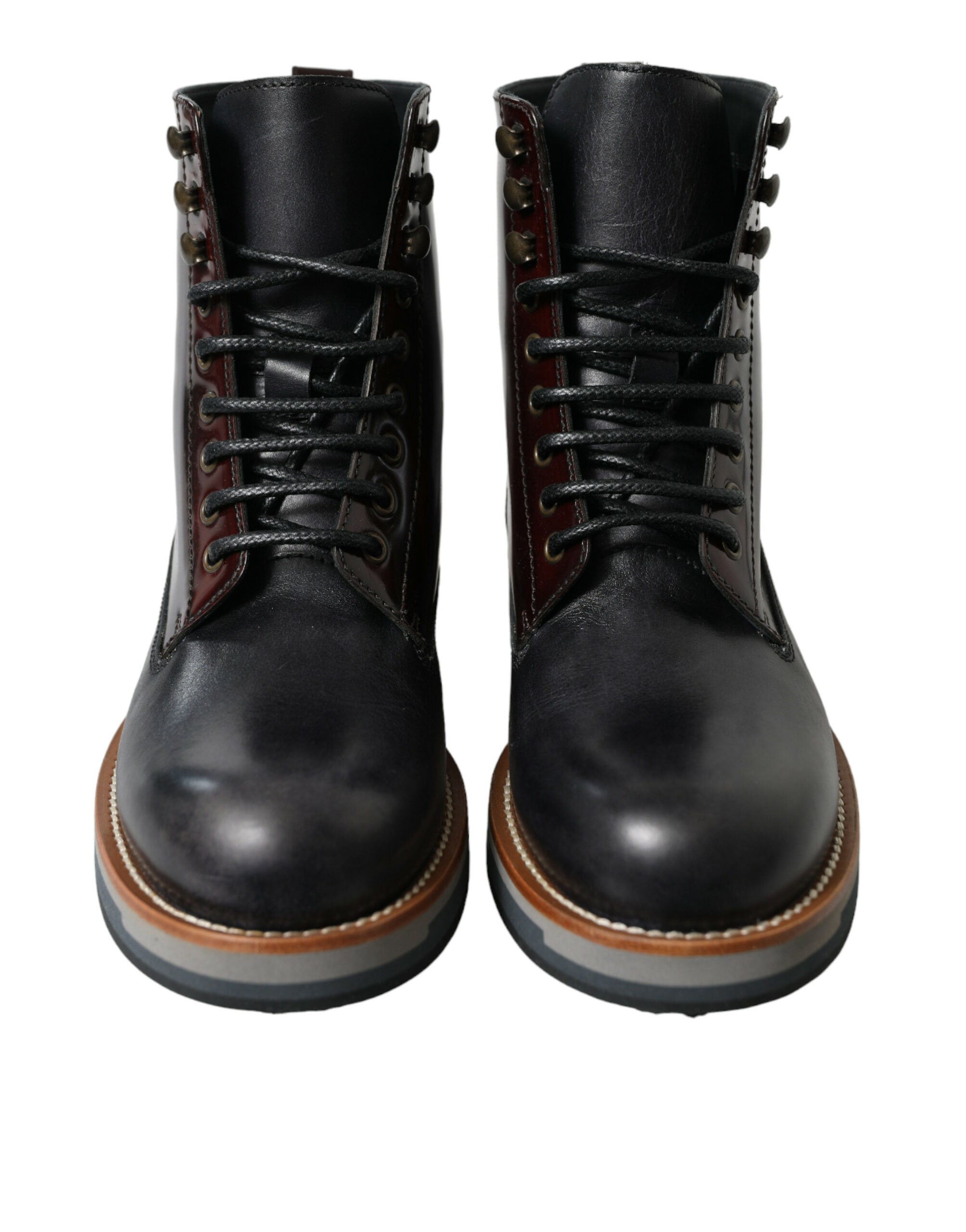 Dolce &amp; Gabbana Black Leather Military Combat Boots Shoes