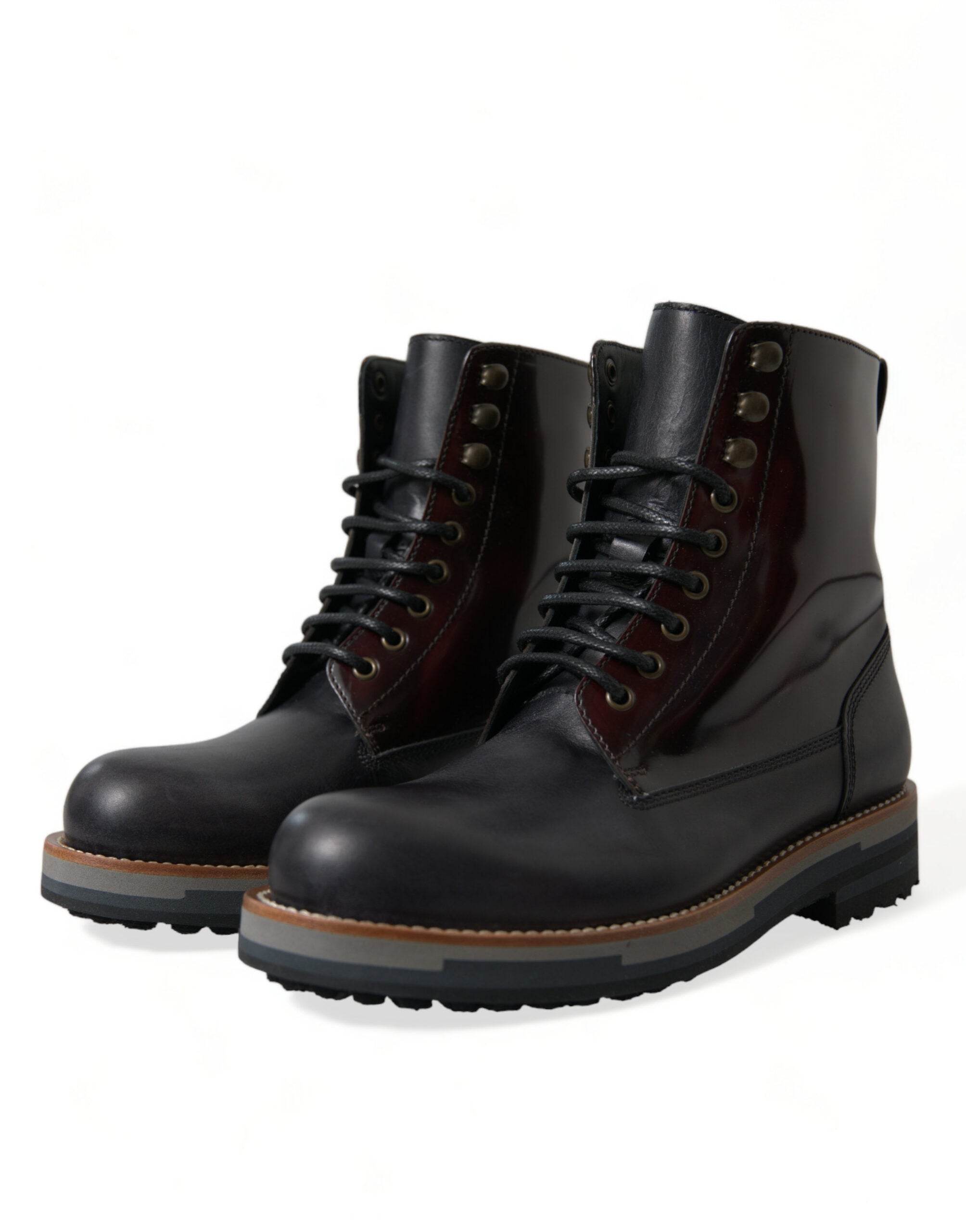 Dolce &amp; Gabbana Black Leather Military Combat Boots Shoes