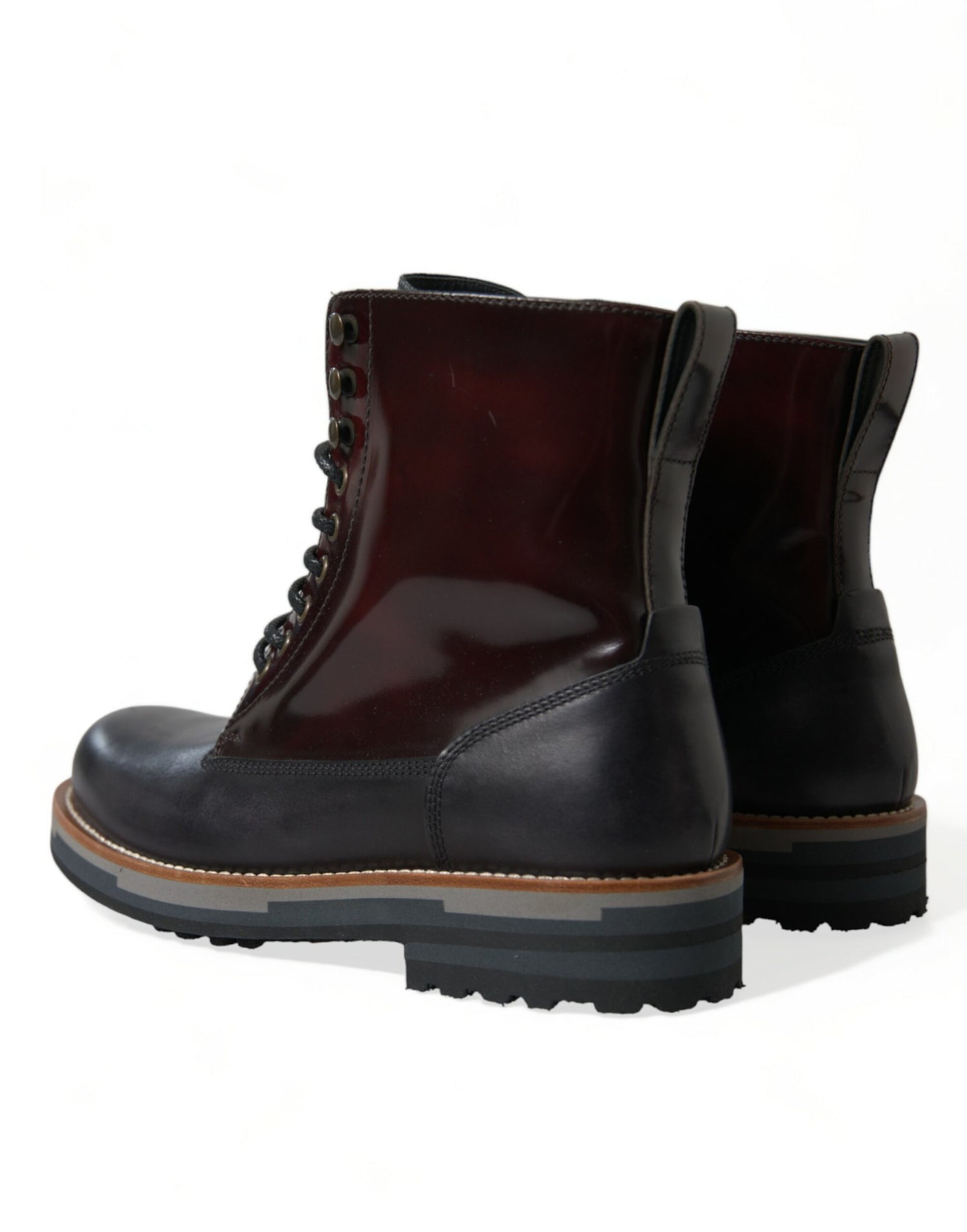 Dolce &amp; Gabbana Black Leather Military Combat Boots Shoes