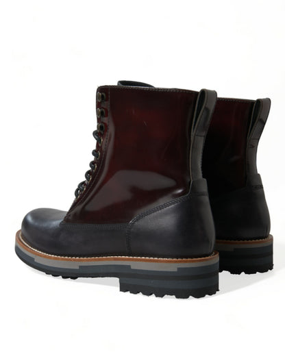 Dolce &amp; Gabbana Black Leather Military Combat Boots Shoes