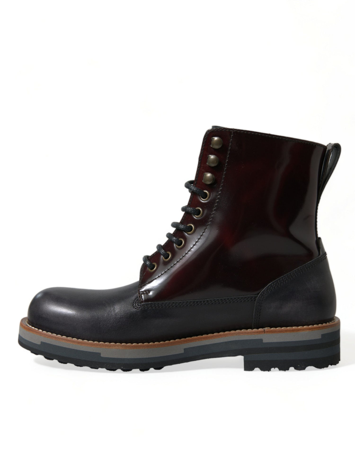 Dolce &amp; Gabbana Black Leather Military Combat Boots Shoes