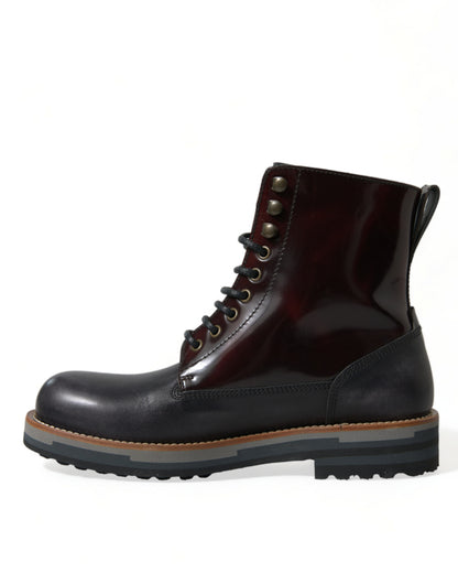 Dolce &amp; Gabbana Black Leather Military Combat Boots Shoes