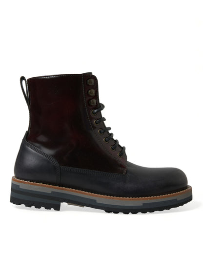 Dolce &amp; Gabbana Black Leather Military Combat Boots Shoes