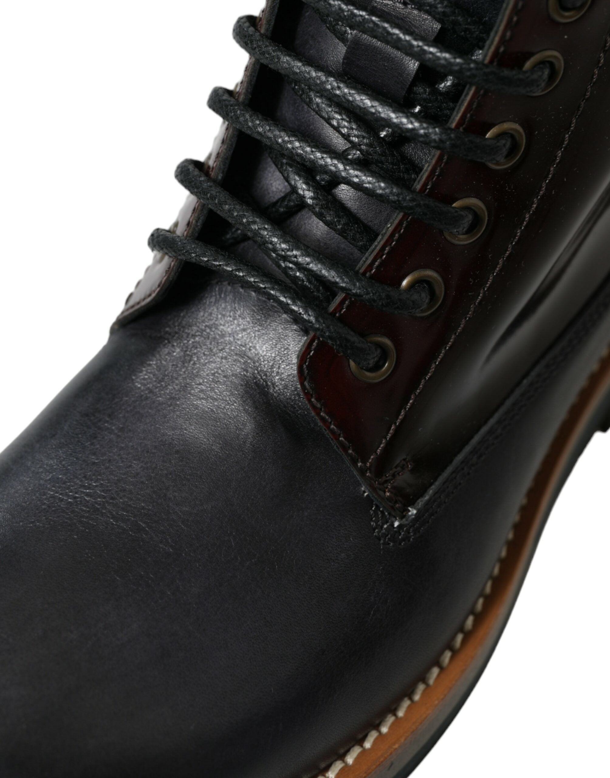 Dolce &amp; Gabbana Black Leather Military Combat Boots Shoes