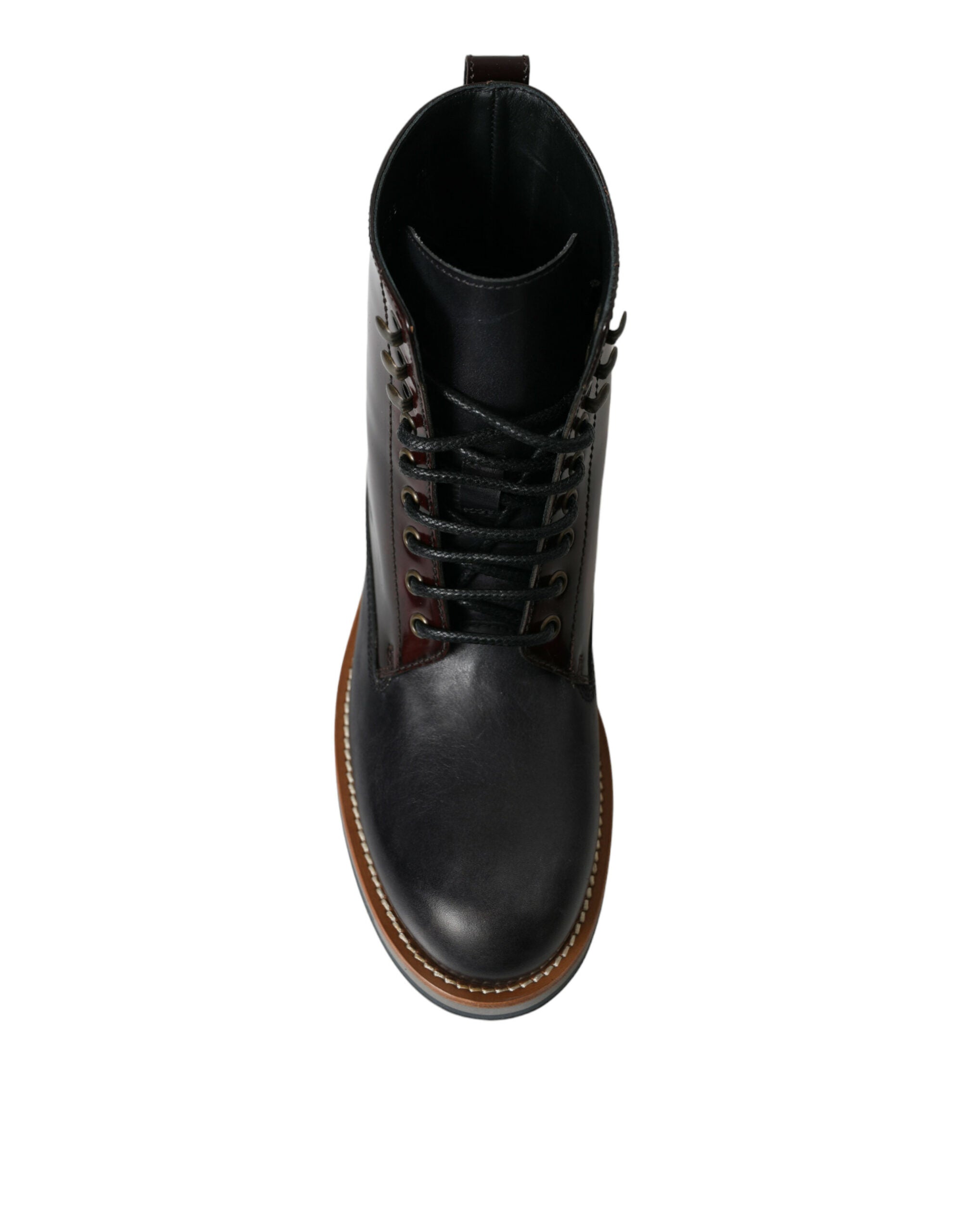 Dolce &amp; Gabbana Black Leather Military Combat Boots Shoes