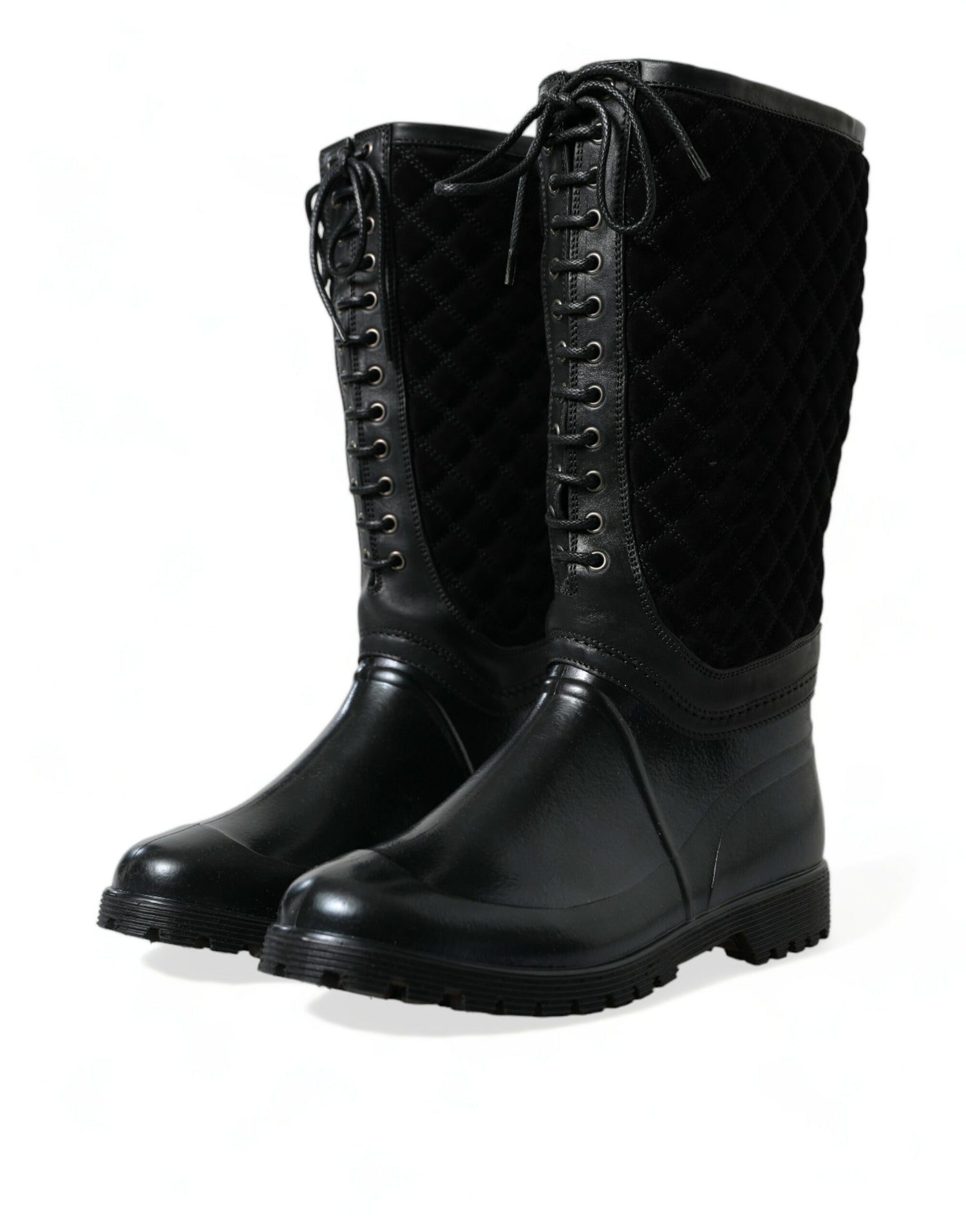 Dolce &amp; Gabbana Black Chioggia Rubber Suede Rain Boots Shoes