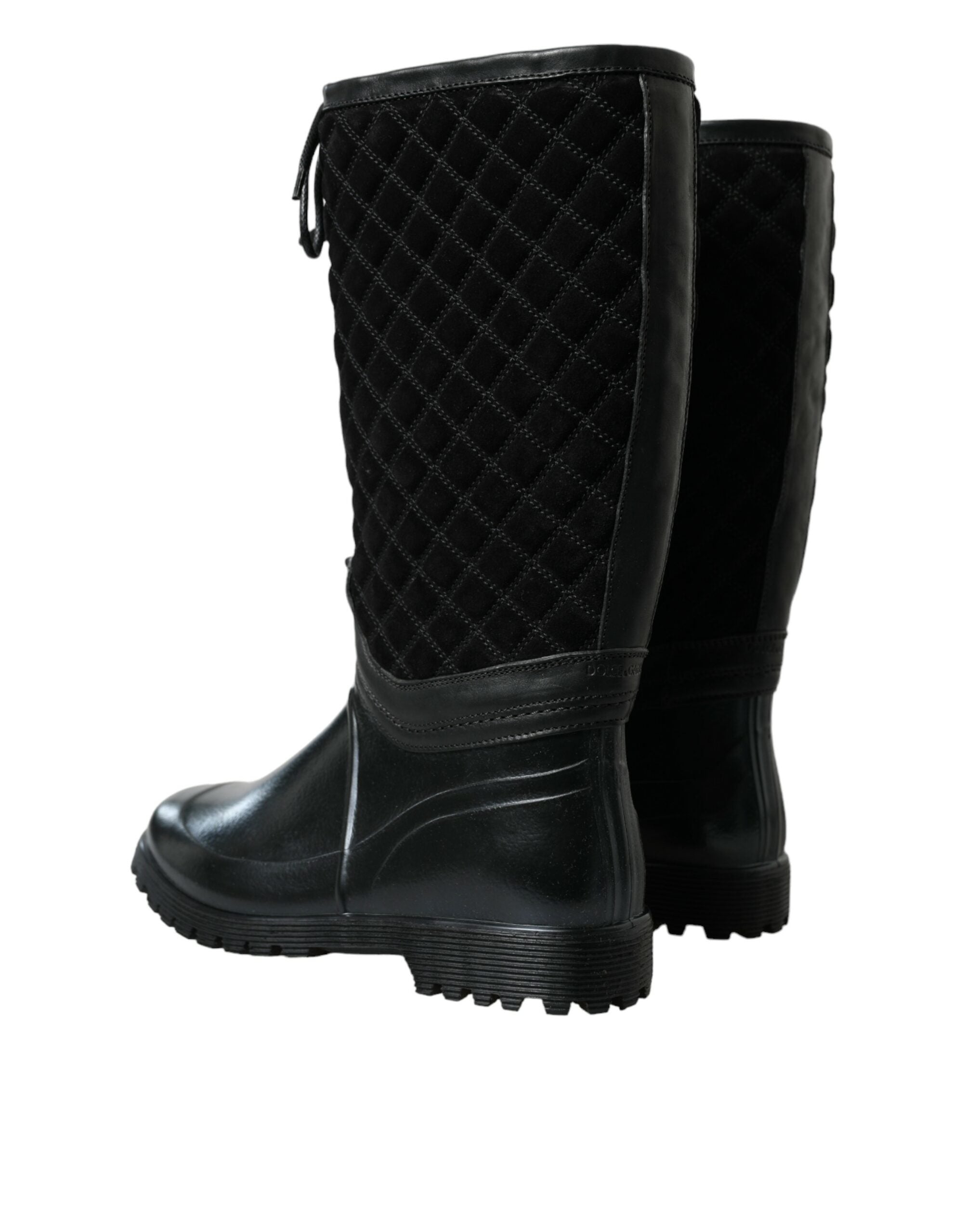 Dolce &amp; Gabbana Black Chioggia Rubber Suede Rain Boots Shoes