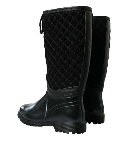 Dolce &amp; Gabbana Black Chioggia Rubber Suede Rain Boots Shoes