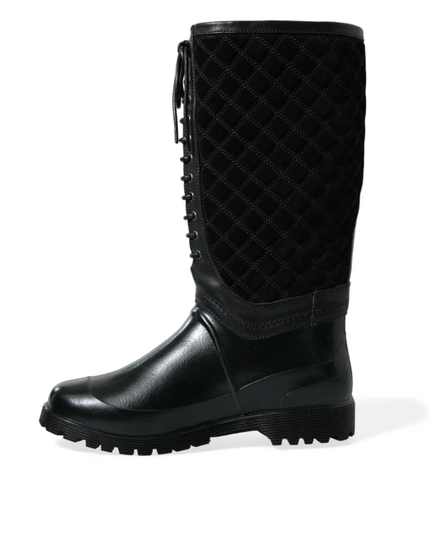 Dolce &amp; Gabbana Black Chioggia Rubber Suede Rain Boots Shoes