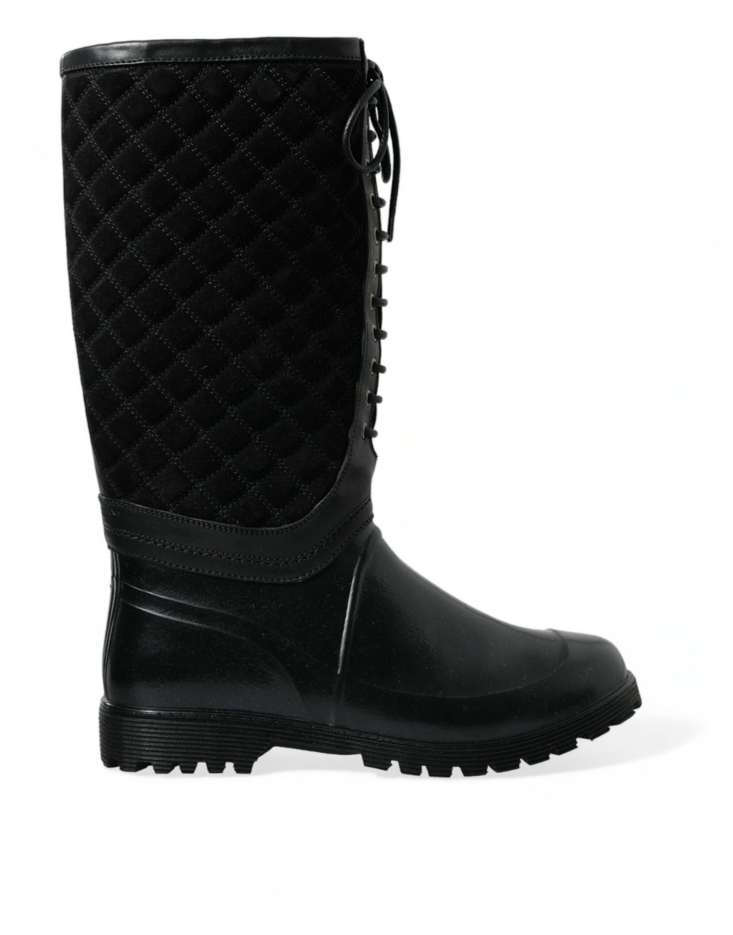 Dolce &amp; Gabbana Black Chioggia Rubber Suede Rain Boots Shoes