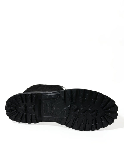 Dolce &amp; Gabbana Black Chioggia Rubber Suede Rain Boots Shoes