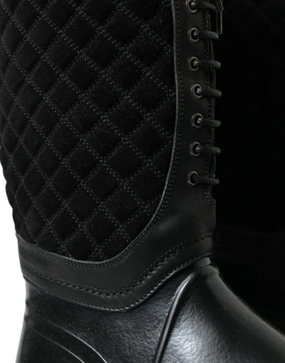 Dolce &amp; Gabbana Black Chioggia Rubber Suede Rain Boots Shoes