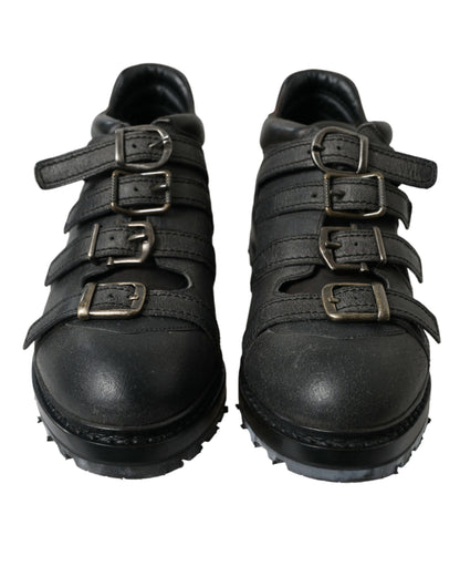 Dolce &amp; Gabbana Black Leather Strap Men Ankle Boots Shoes