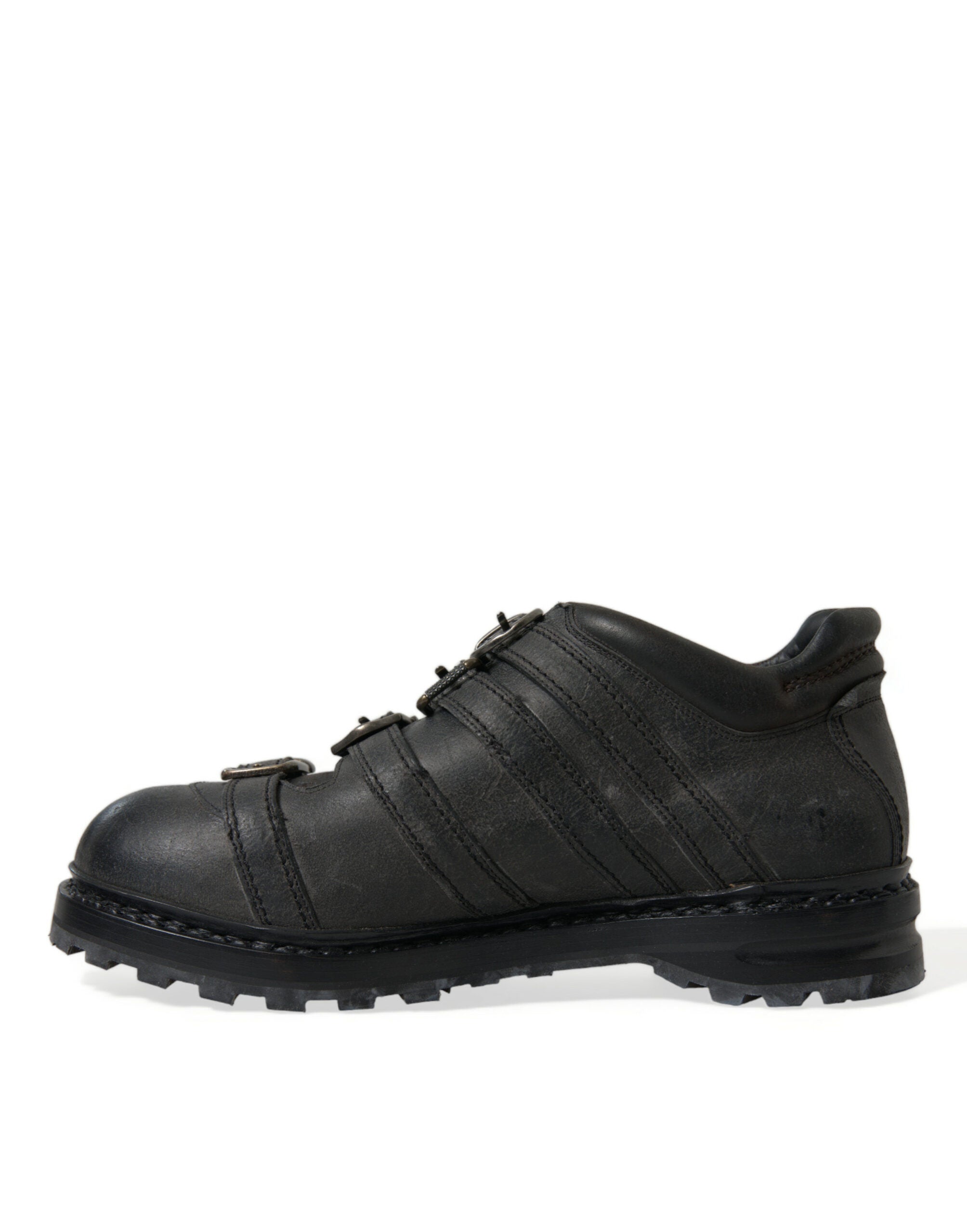Dolce &amp; Gabbana Black Leather Strap Men Ankle Boots Shoes