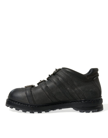 Dolce &amp; Gabbana Black Leather Strap Men Ankle Boots Shoes