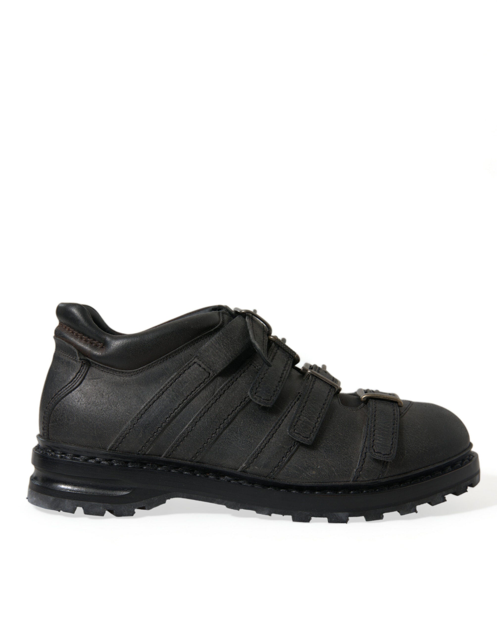 Dolce &amp; Gabbana Black Leather Strap Men Ankle Boots Shoes