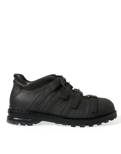 Dolce &amp; Gabbana Black Leather Strap Men Ankle Boots Shoes