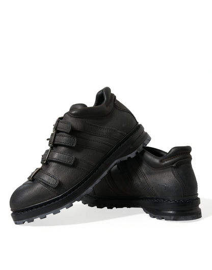 Dolce &amp; Gabbana Black Leather Strap Men Ankle Boots Shoes