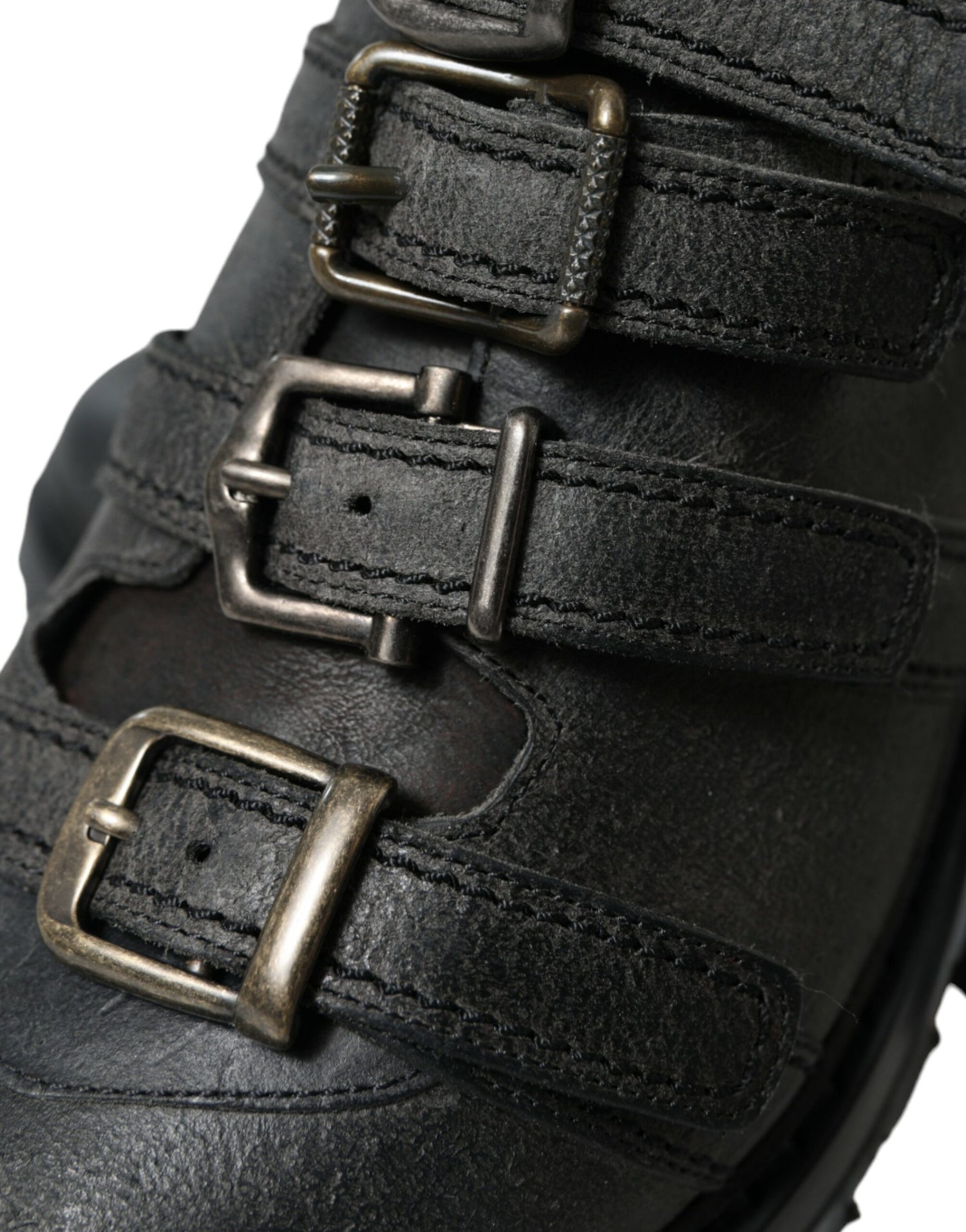 Dolce &amp; Gabbana Black Leather Strap Men Ankle Boots Shoes