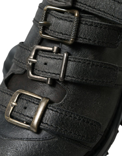 Dolce &amp; Gabbana Black Leather Strap Men Ankle Boots Shoes