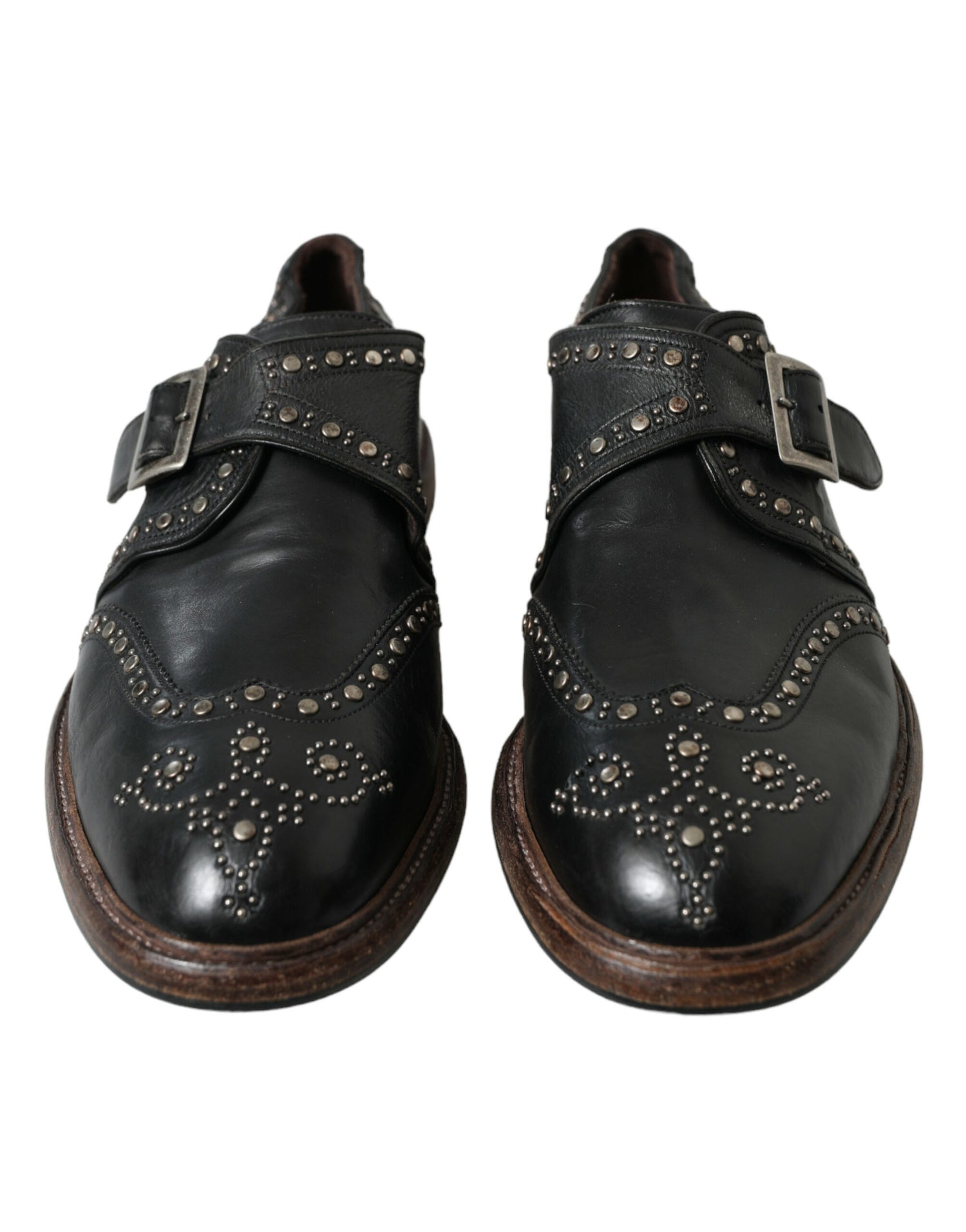 Dolce &amp; Gabbana Black Leather Monk Strap Studded Dress Shoes