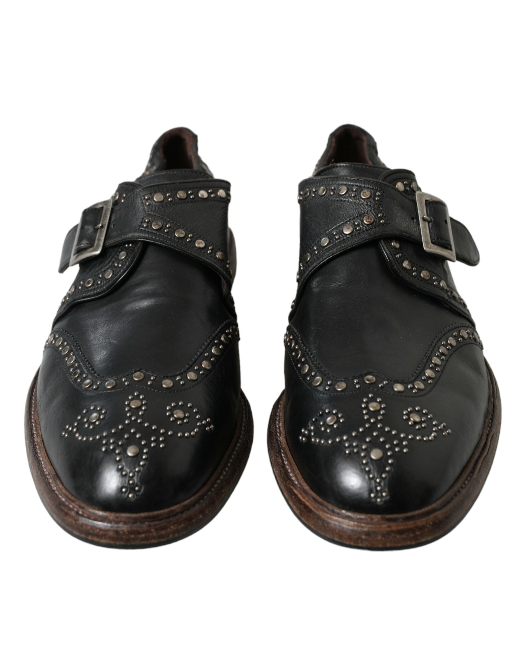 Dolce &amp; Gabbana Black Leather Monk Strap Studded Dress Shoes