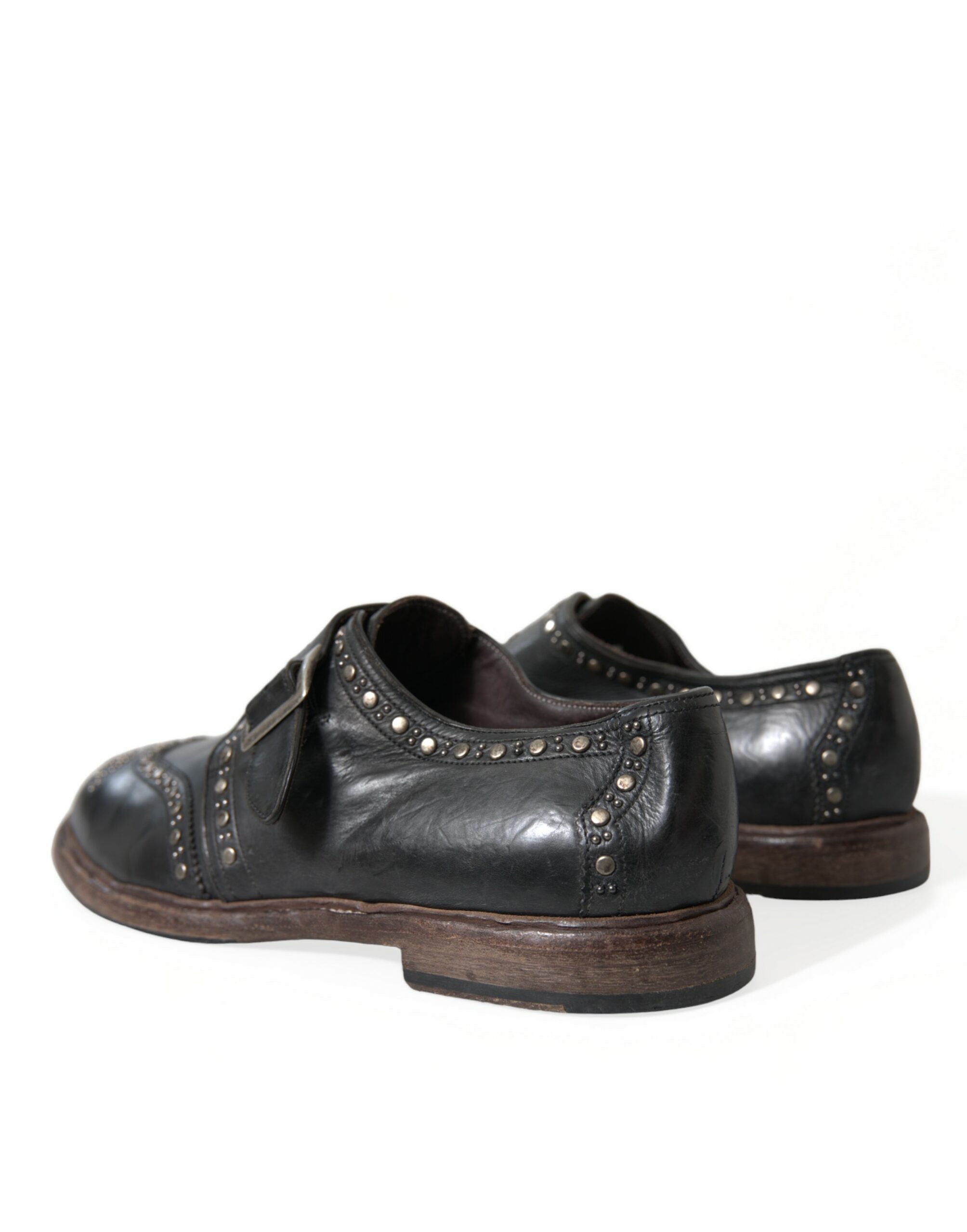 Dolce &amp; Gabbana Black Leather Monk Strap Studded Dress Shoes