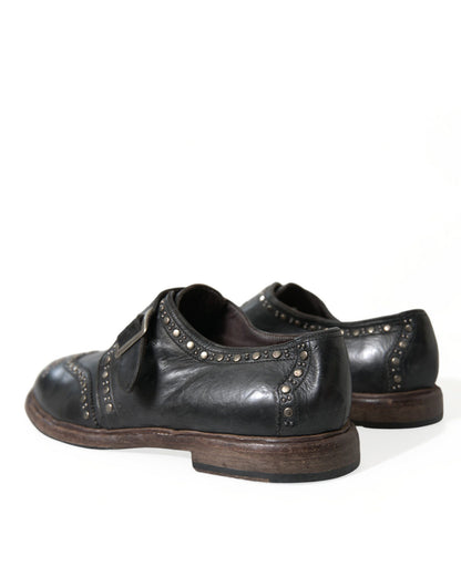 Dolce &amp; Gabbana Black Leather Monk Strap Studded Dress Shoes