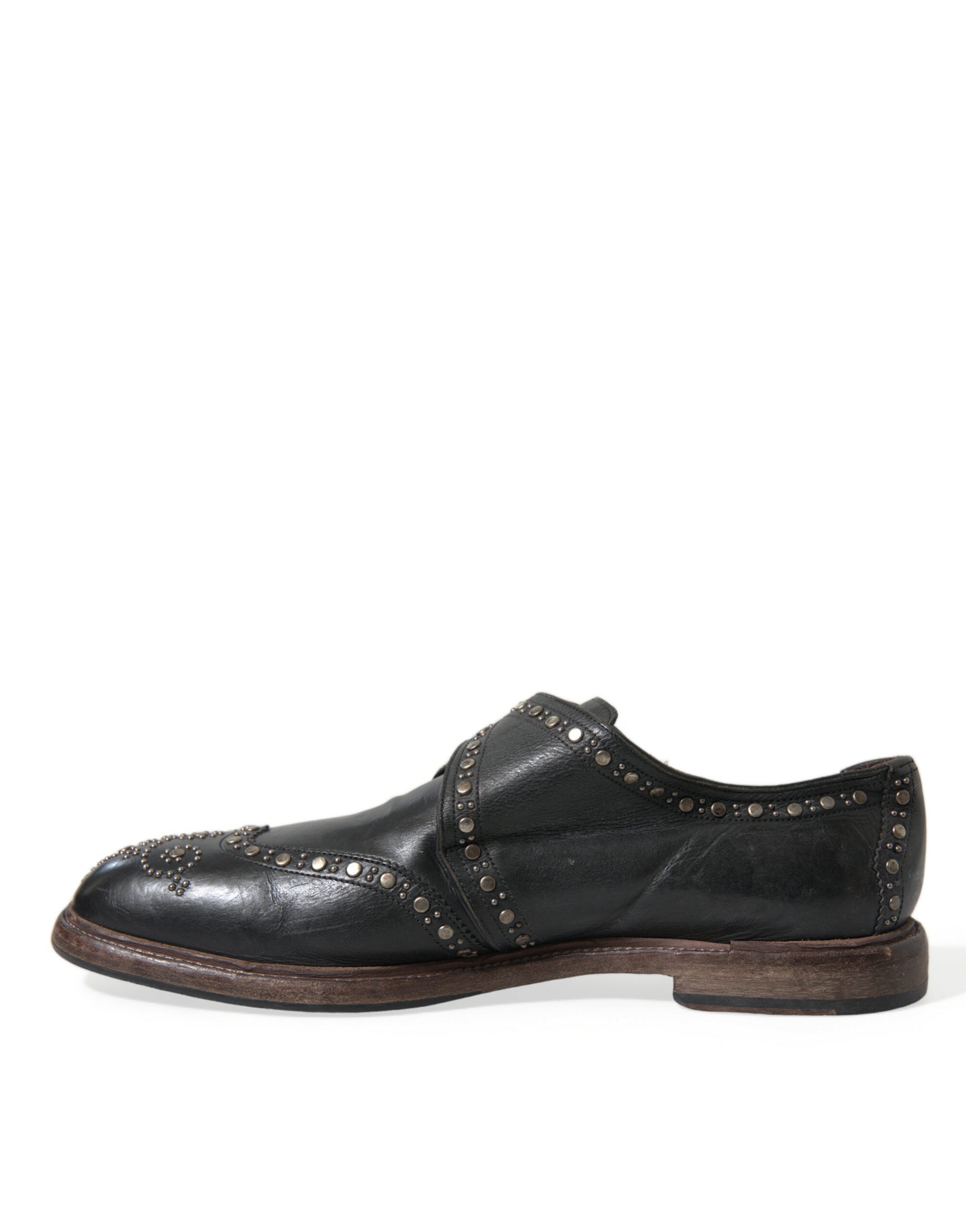 Dolce &amp; Gabbana Black Leather Monk Strap Studded Dress Shoes