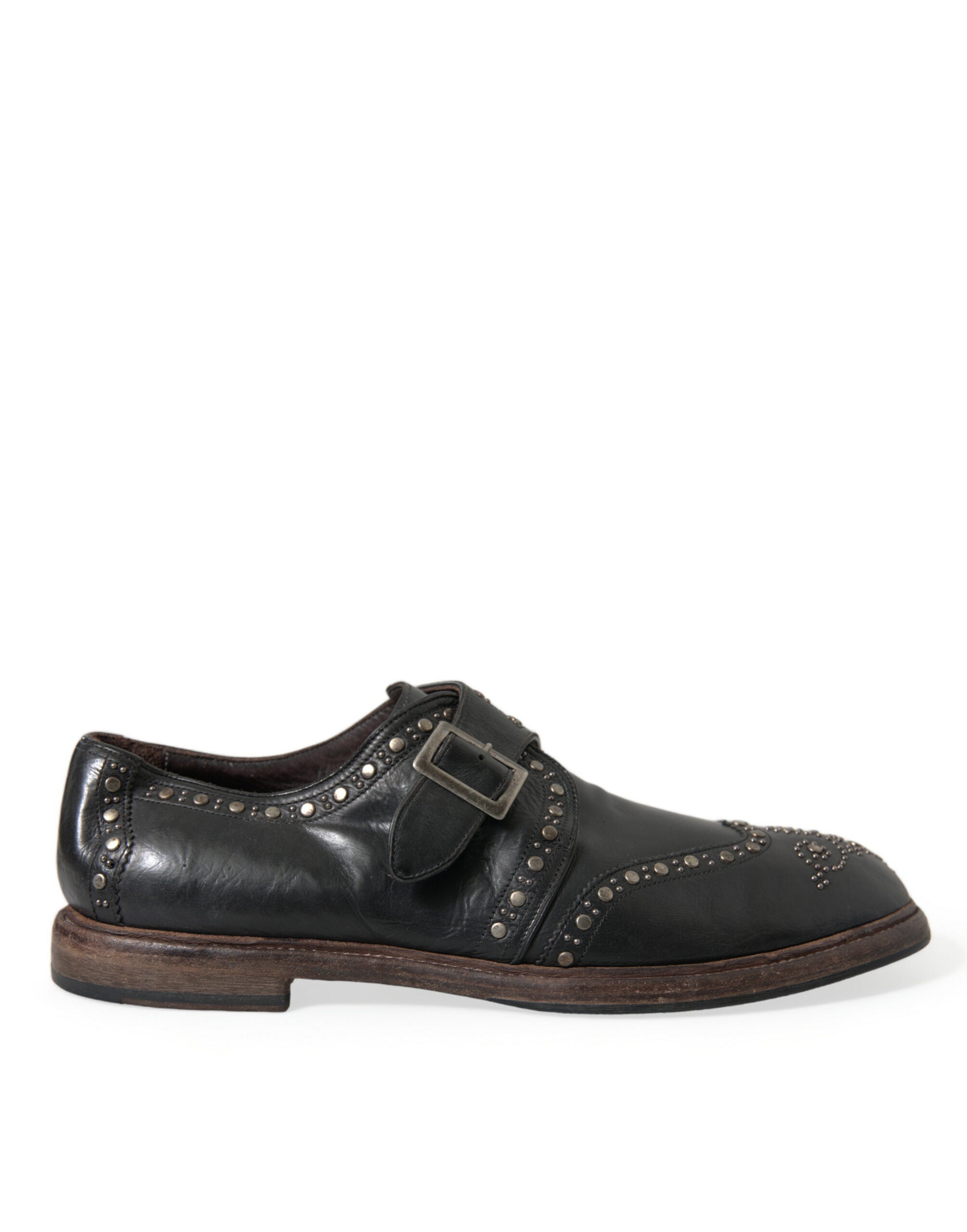 Dolce &amp; Gabbana Black Leather Monk Strap Studded Dress Shoes