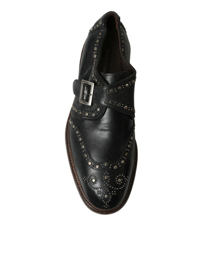 Dolce &amp; Gabbana Black Leather Monk Strap Studded Dress Shoes