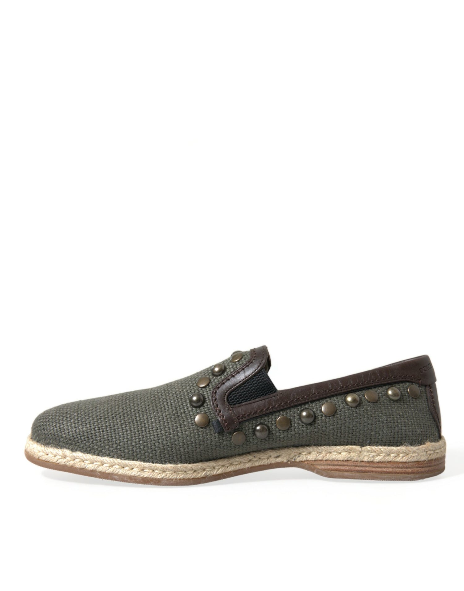 Dolce &amp; Gabbana Gray Linen Leather Studded Loafers Shoes
