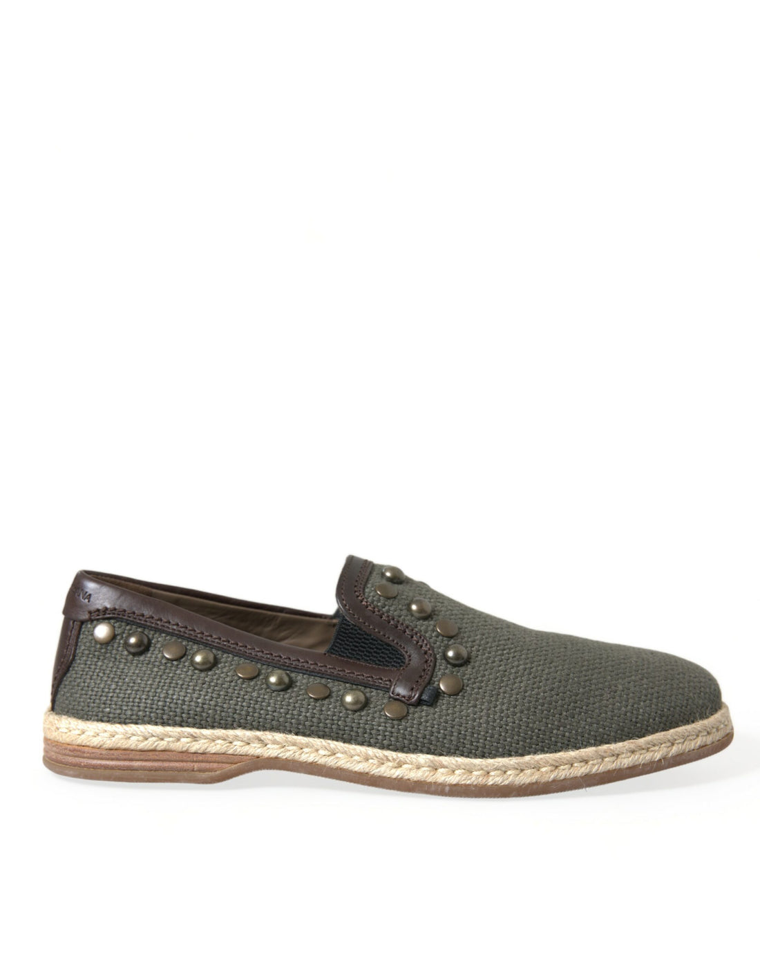 Dolce &amp; Gabbana Gray Linen Leather Studded Loafers Shoes