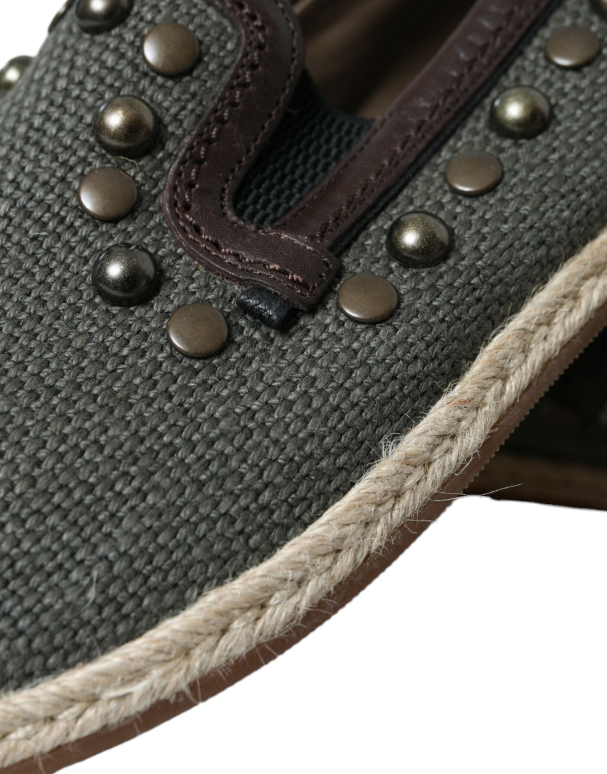 Dolce &amp; Gabbana Gray Linen Leather Studded Loafers Shoes