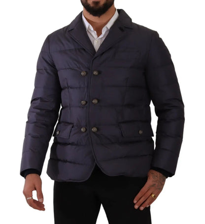 Dolce &amp; Gabbana Blue Silk Goat Coat Blouson Winter Jacket