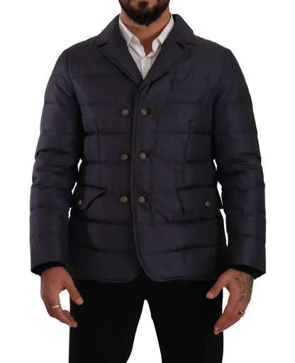 Dolce &amp; Gabbana Blue Silk Goat Coat Blouson Winter Jacket