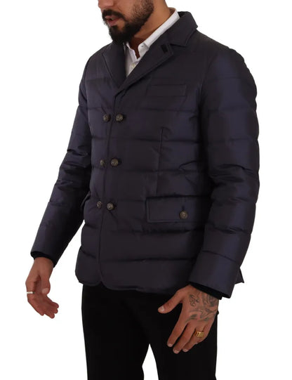 Dolce &amp; Gabbana Blue Silk Goat Coat Blouson Winter Jacket