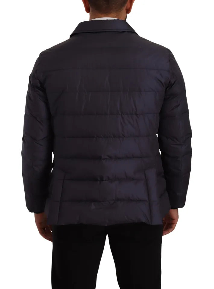 Dolce &amp; Gabbana Blue Silk Goat Coat Blouson Winter Jacket