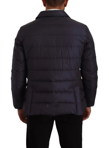Dolce &amp; Gabbana Blue Silk Goat Coat Blouson Winter Jacket