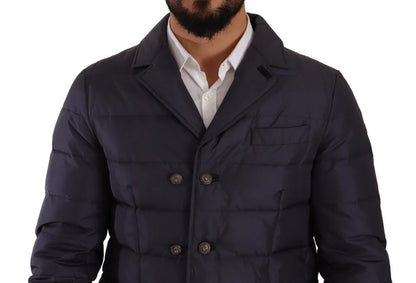 Dolce &amp; Gabbana Blue Silk Goat Coat Blouson Winter Jacket
