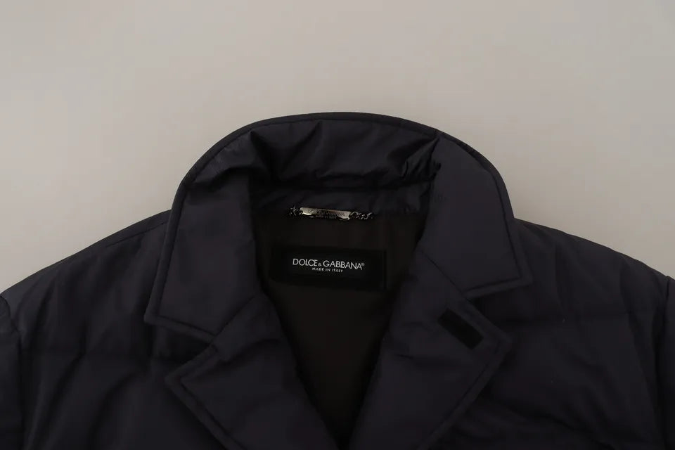 Dolce &amp; Gabbana Blue Silk Goat Coat Blouson Winter Jacket
