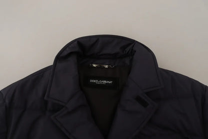 Dolce &amp; Gabbana Blue Silk Goat Coat Blouson Winter Jacket