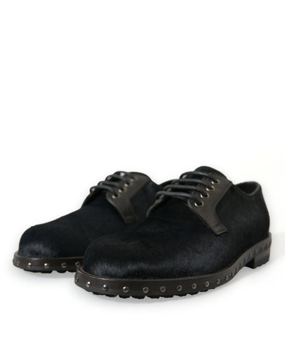 Dolce &amp; Gabbana Black Stable Fur Derby SAN PIETRO Dress Shoes