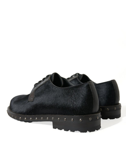 Dolce &amp; Gabbana Black Stable Fur Derby SAN PIETRO Dress Shoes