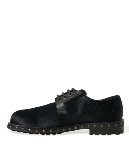 Dolce &amp; Gabbana Black Stable Fur Derby SAN PIETRO Dress Shoes