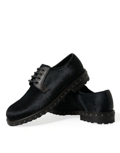 Dolce &amp; Gabbana Black Stable Fur Derby SAN PIETRO Dress Shoes