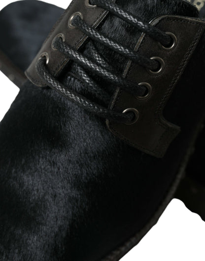 Dolce &amp; Gabbana Black Stable Fur Derby SAN PIETRO Dress Shoes