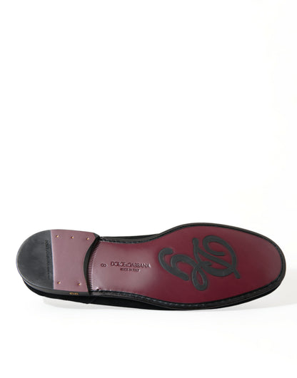 Dolce &amp; Gabbana Black Velvet Slip On Loafers Dress Shoes